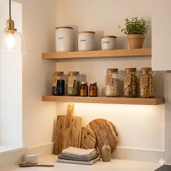 Wooden cutting board on a kitchen worktop